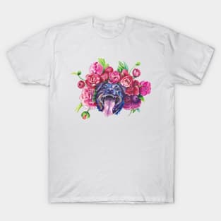 Rottweiler in peonies T-Shirt